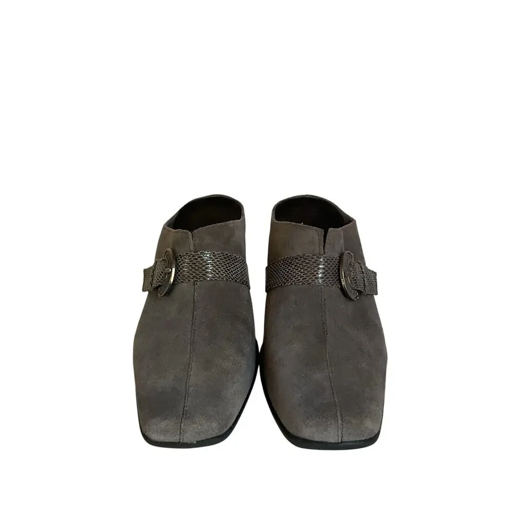 Aerosoles Women’s Size 8 Gray Suede Mule Heels Buckle Slip On Shoes